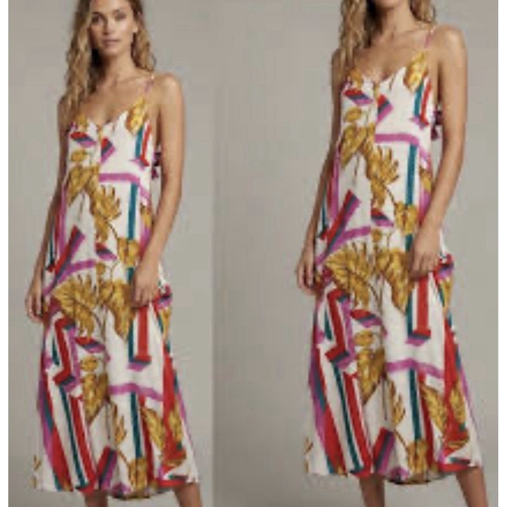 LUSH Boho Tropical Maxi Dress Small Colorful Resort Vacation Floral V Neck Rayon